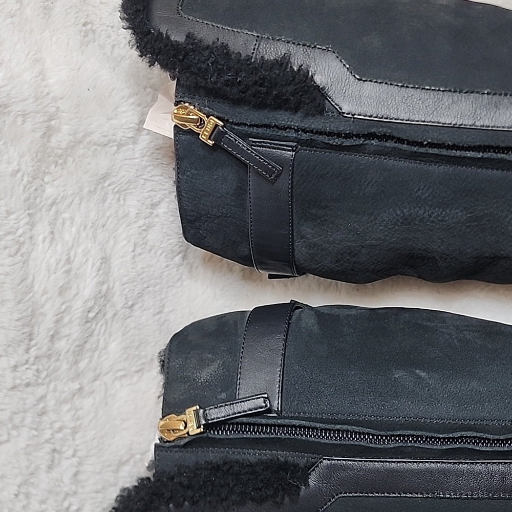 Fendi Wedge  Suede  Fur Trim Black  Knee High Boots Size 38 1/2 - Picture 13 of 16